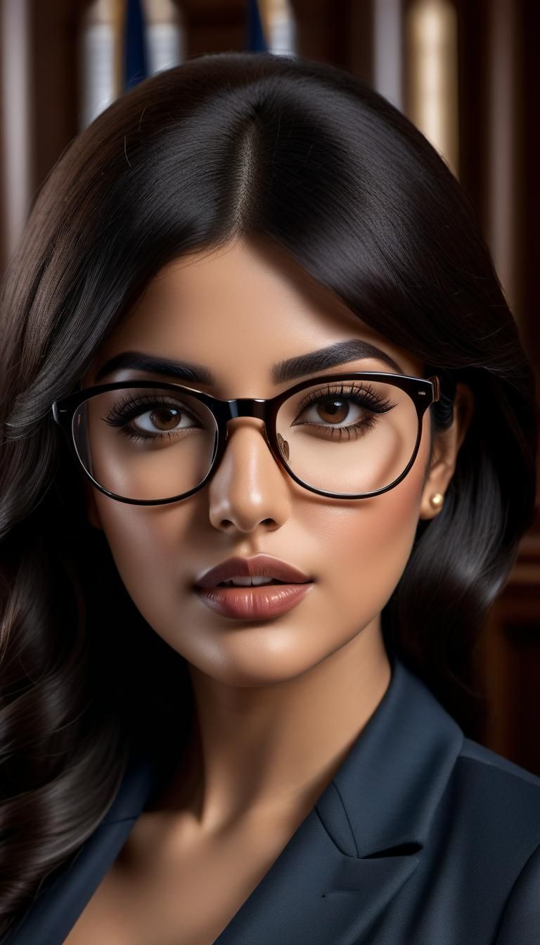 Detailed Portrait of Middle Eastern Woman Lawyer in Courtroo...