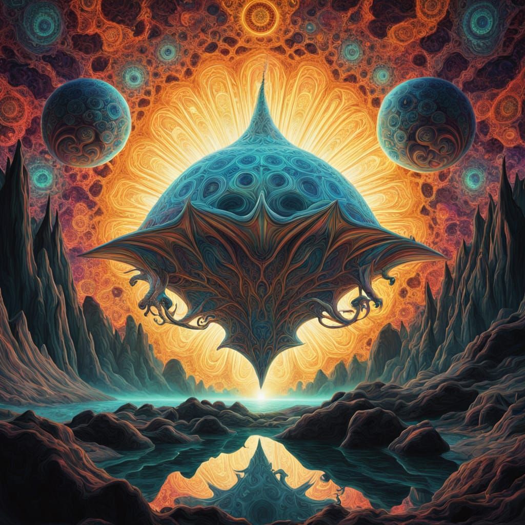 Mystical Fractal Realm with Glowing Rock Formation