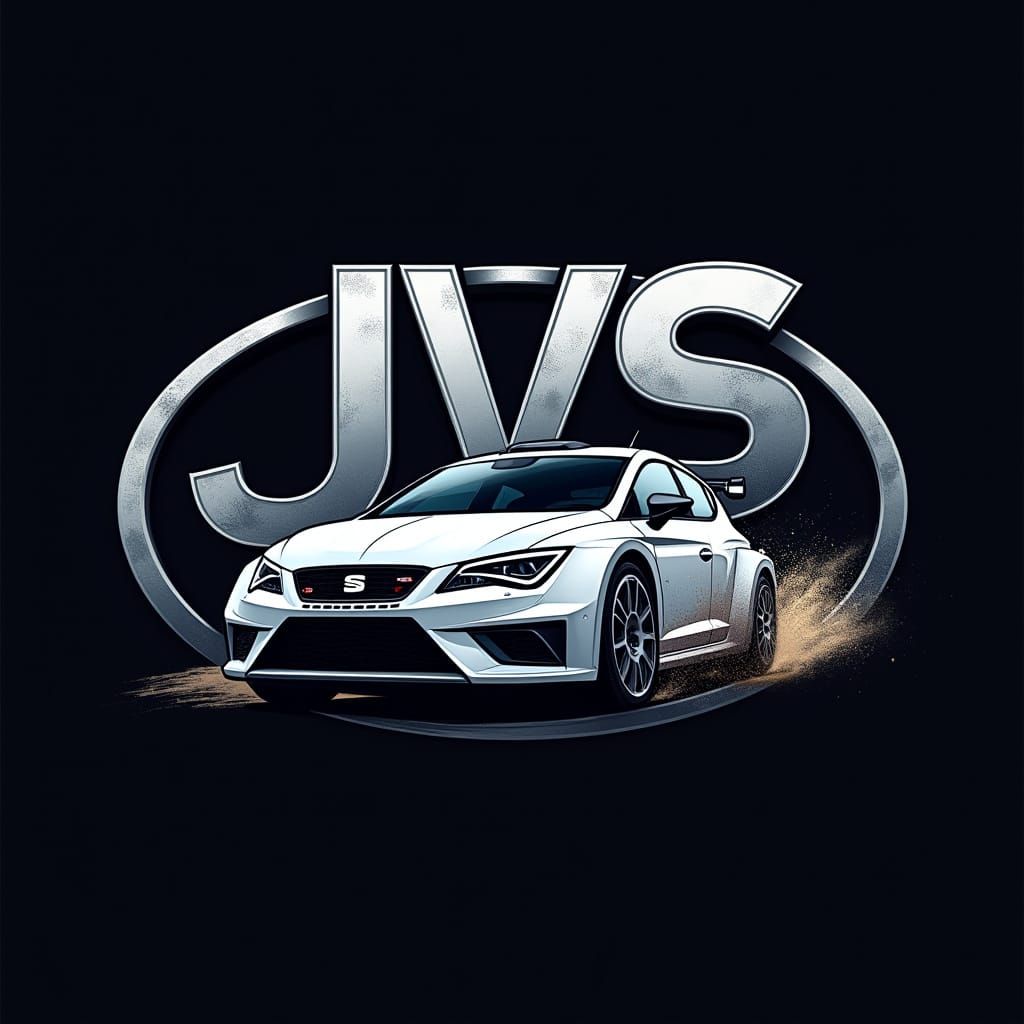 Speed Racing Team Logo with Rally Car in Metallic Silver Fin...