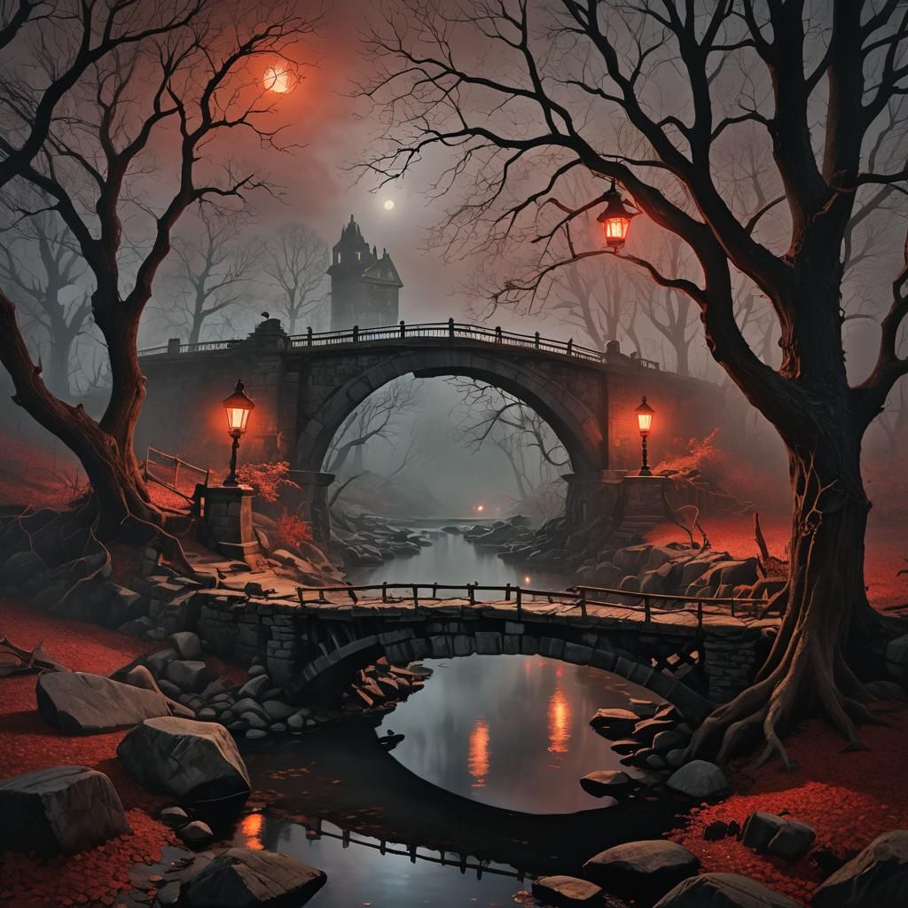 Sleepy Hollow Bridge in Moonlit Forest