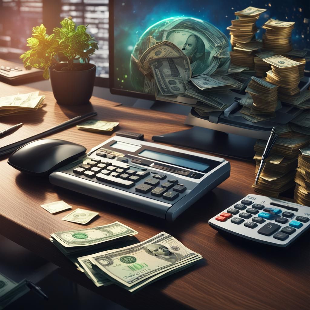 Modern Desk with Money: Detailed Matte Painting