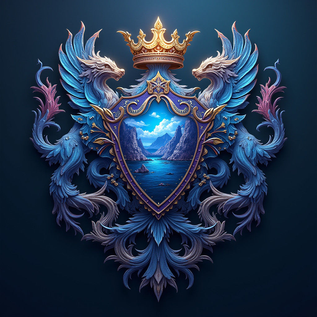 Blue Scotland Island Coat of Arms: Fantasy Badge