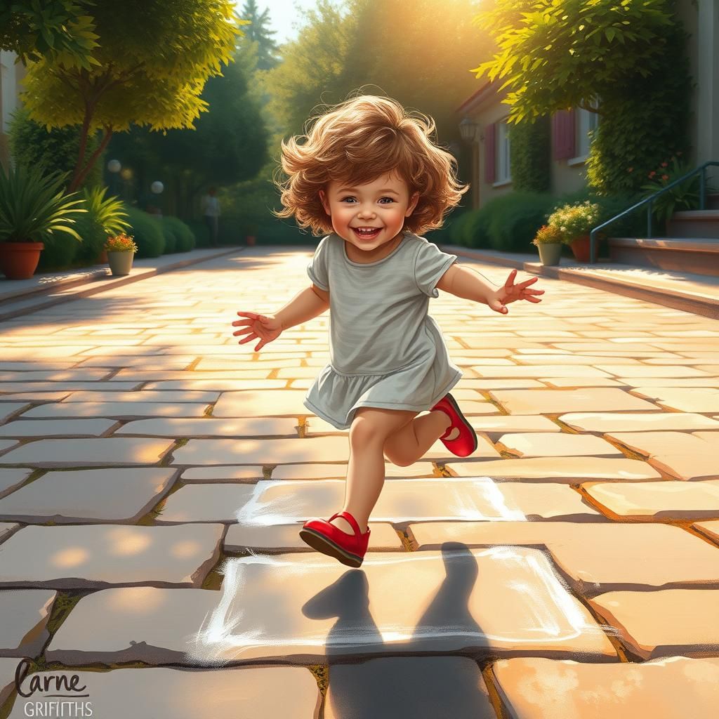 Child's Joyful Hopscotch Game in Watercolor Style
