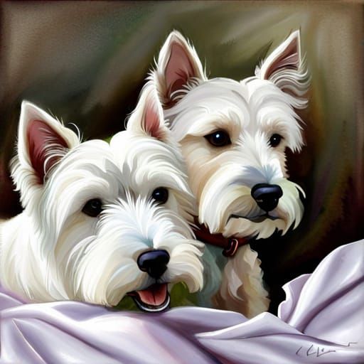 Whimsical Westie Princesses in Tulip Garden