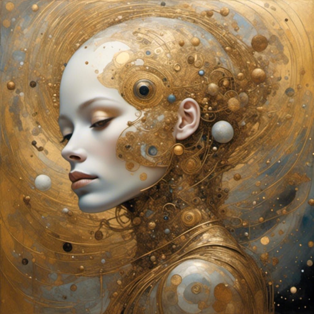 Quantum Style Woman's Head Merging With Brain