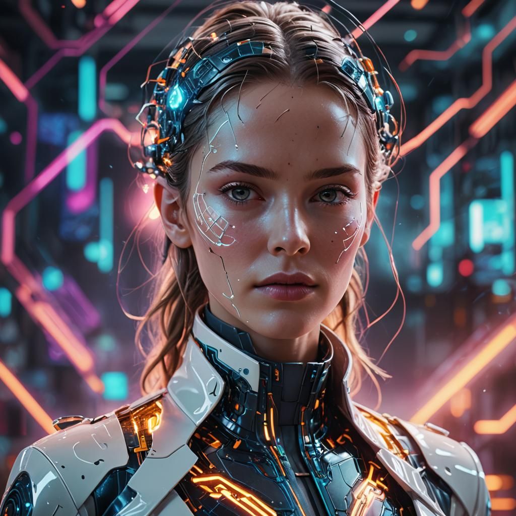 Futuristic Android in Lab Coat: Hyperrealistic Splash Art