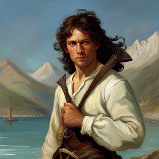 Half-Elf Swashbuckler with Scimitar, Oil Painting