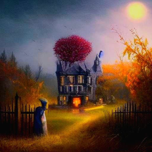 Spooky House: Girl, Kitten and Bony Hand in Pop Surrealism