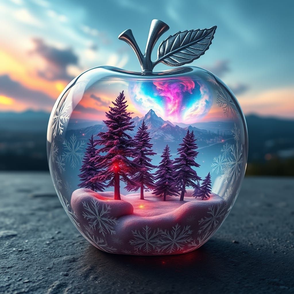 Ethereal Cosmic Apple in 8K Holographic Style