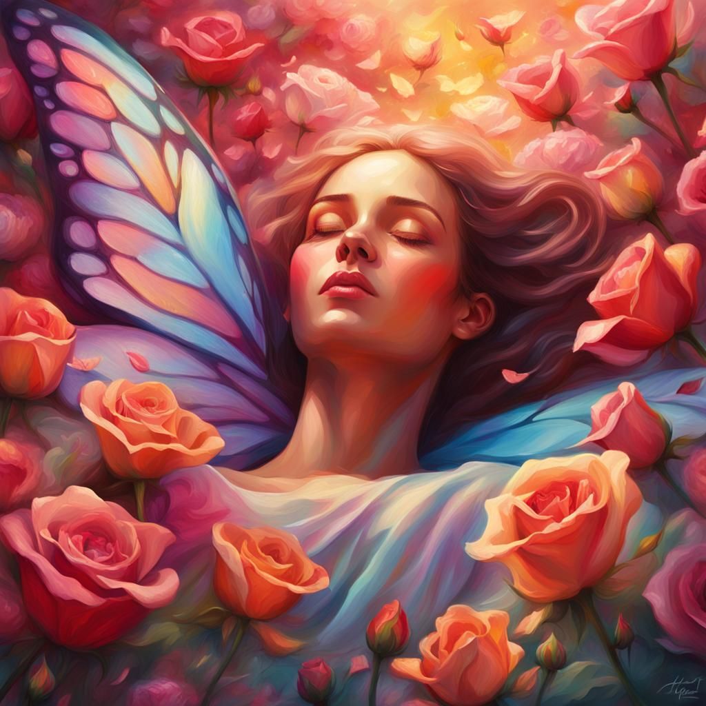 Radiant Spirit Emerging as Butterfly: Oil Painting