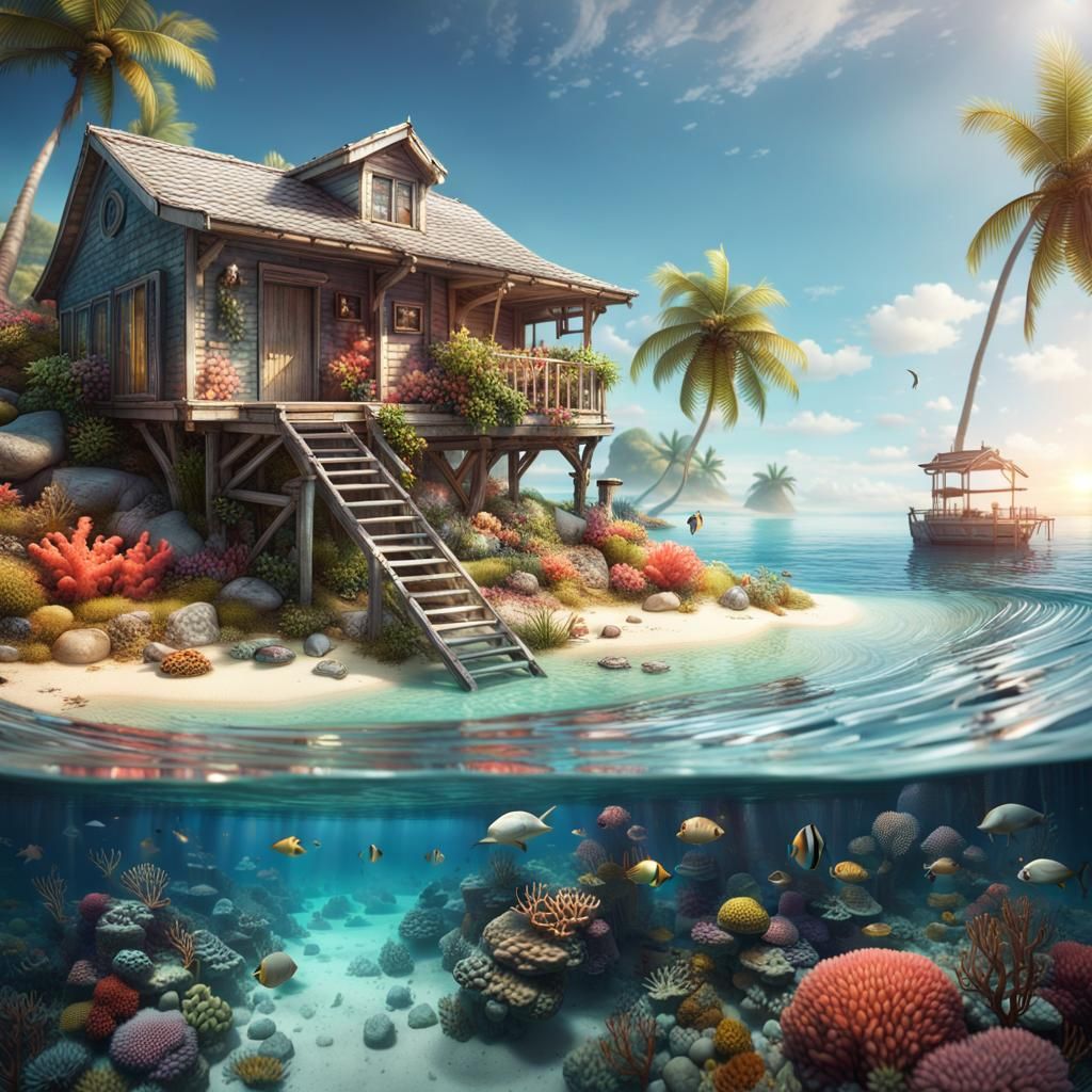 Paradise Island Beach House with Coral Reefs