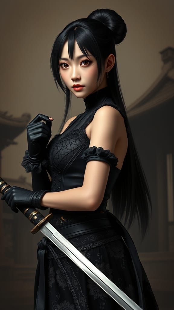 Gothic Warrior Woman in Dark, Dramatic Style