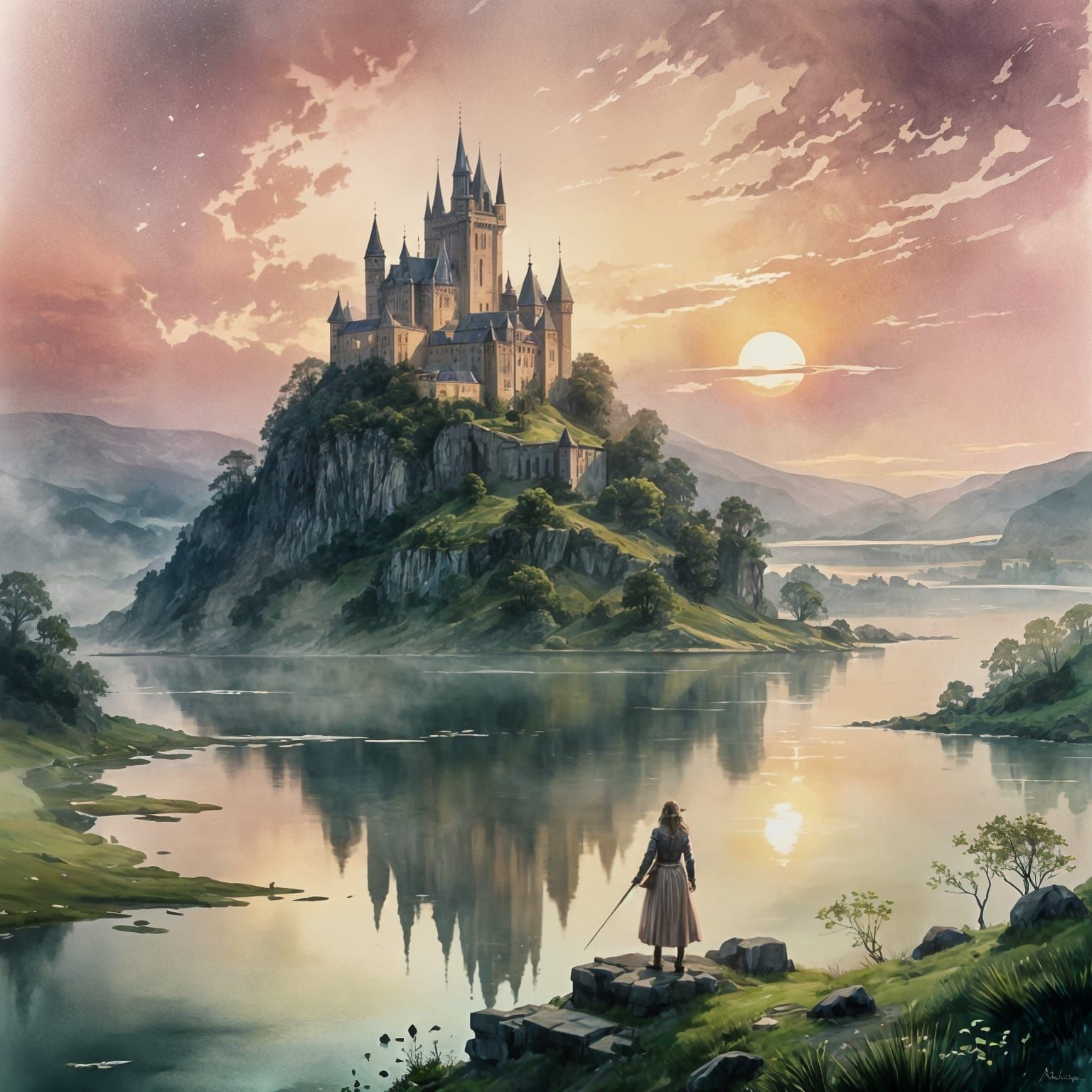 Mysterious Island of Avalon in Medieval Fantasy Style