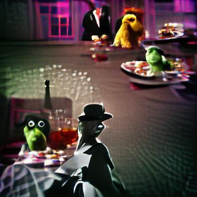 Muppet Dinner Party in Film Noir Style