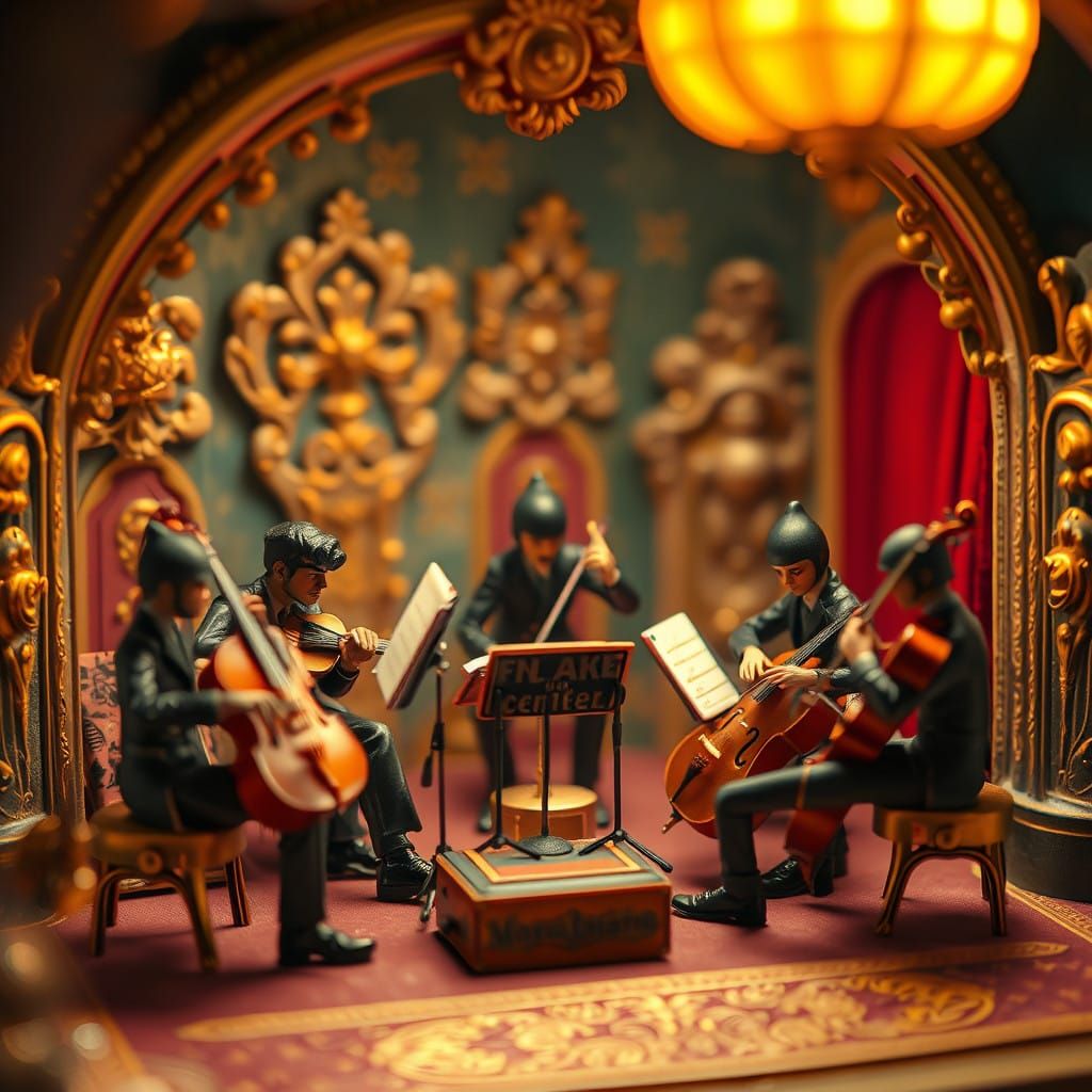 Hyperrealistic Microscopic Orchestra at a Whimsical Miniatur...