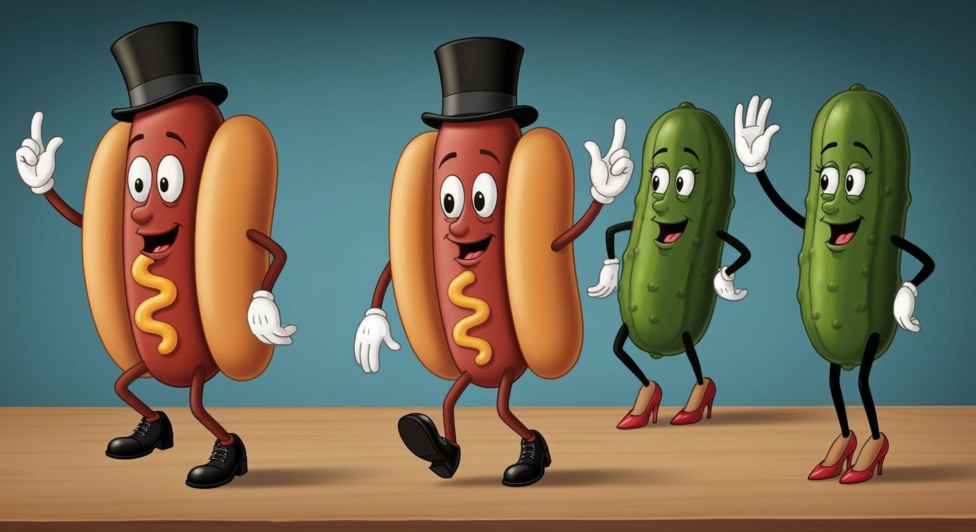 Dancing Hot Dogs and Pickles in 1920s Cartoon