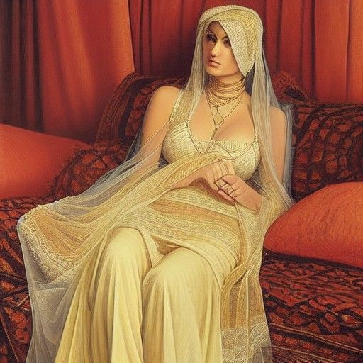 Elegant Sultana in Harem, Oil Painting