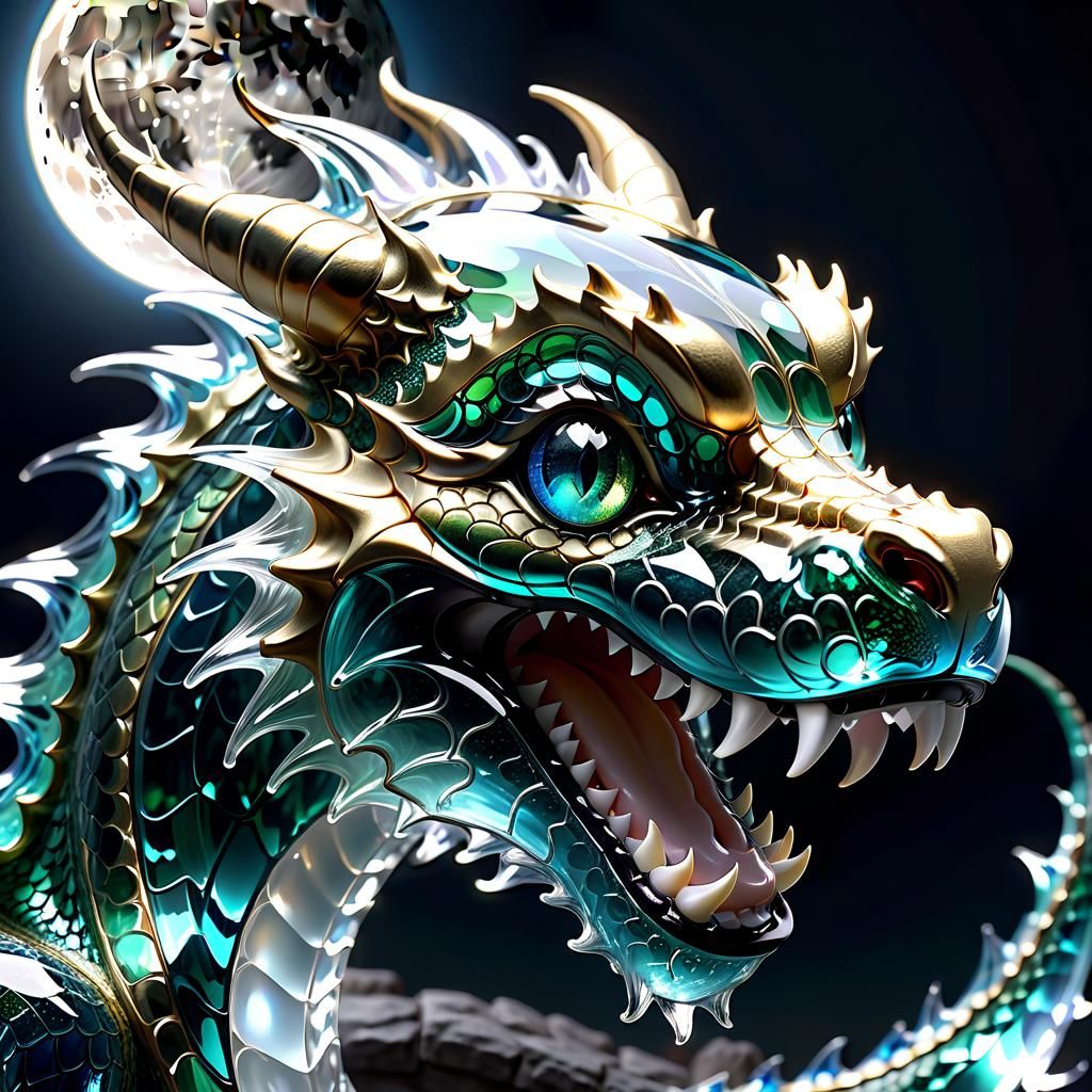 Glass Dragon Roaring at Moon: Anime Portrait