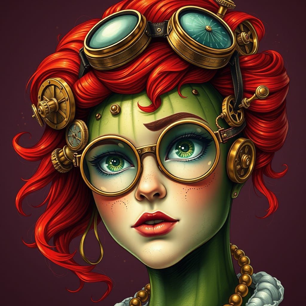 Steampunk Cucumber Goddess in Gears and Brass