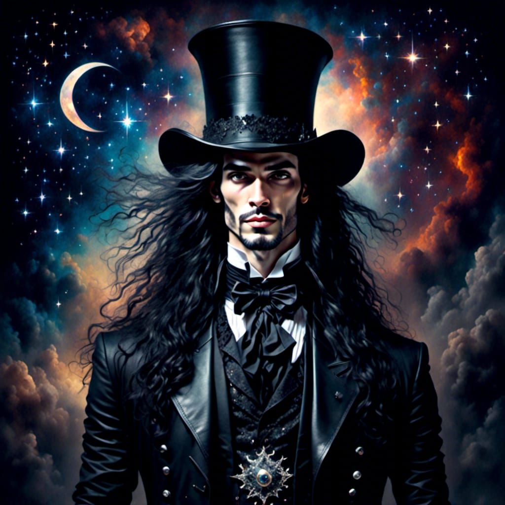 Dark Cosmic God with Top Hat in Space