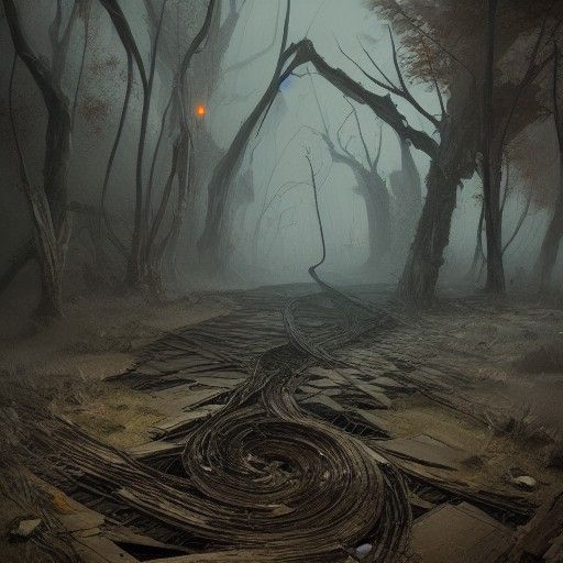 Sinister Abandoned Road in Dark Fantasy Style