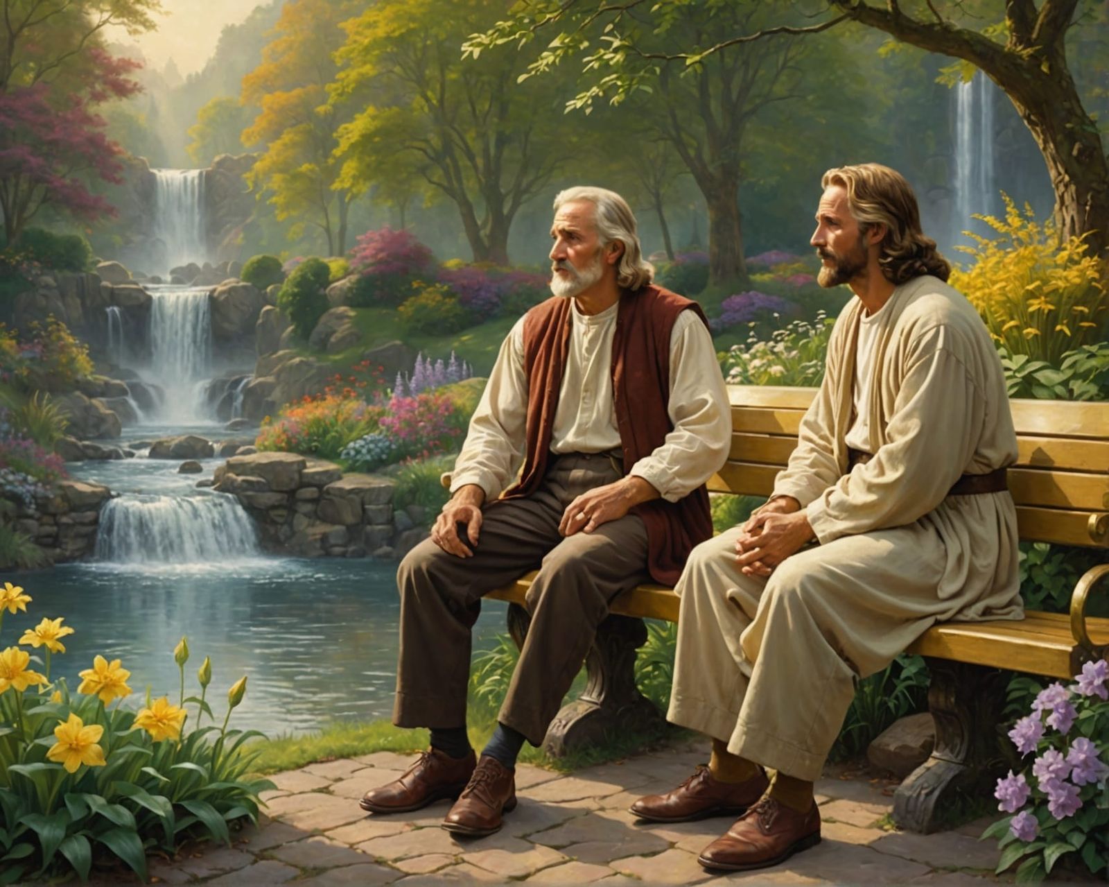 Jesus in Garden Conversation: Realistic Oil Painting