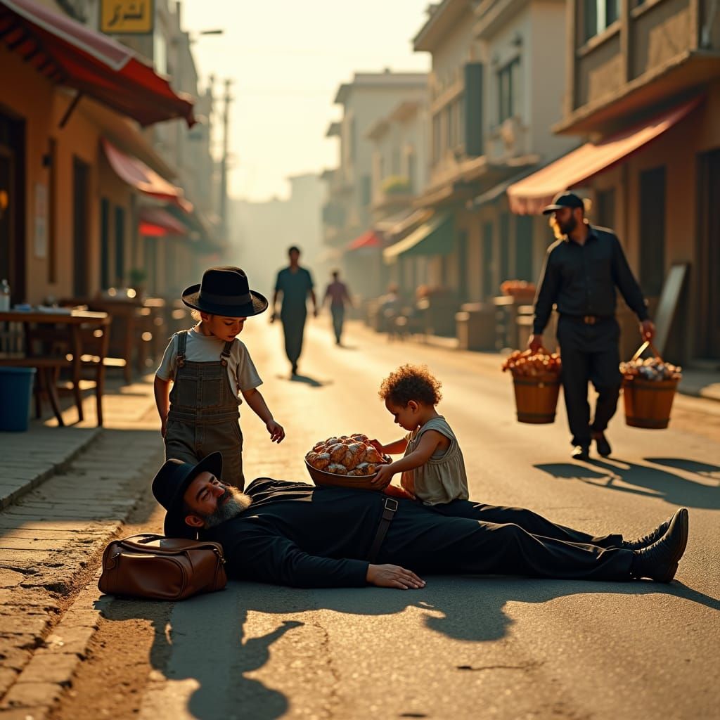 Dreamlike Image of Orthodox Man on Deserted Road
