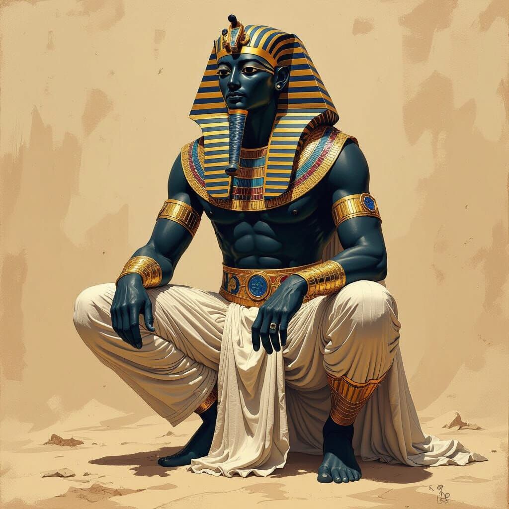 Squat Pharaoh in Traditional Egyptian Style