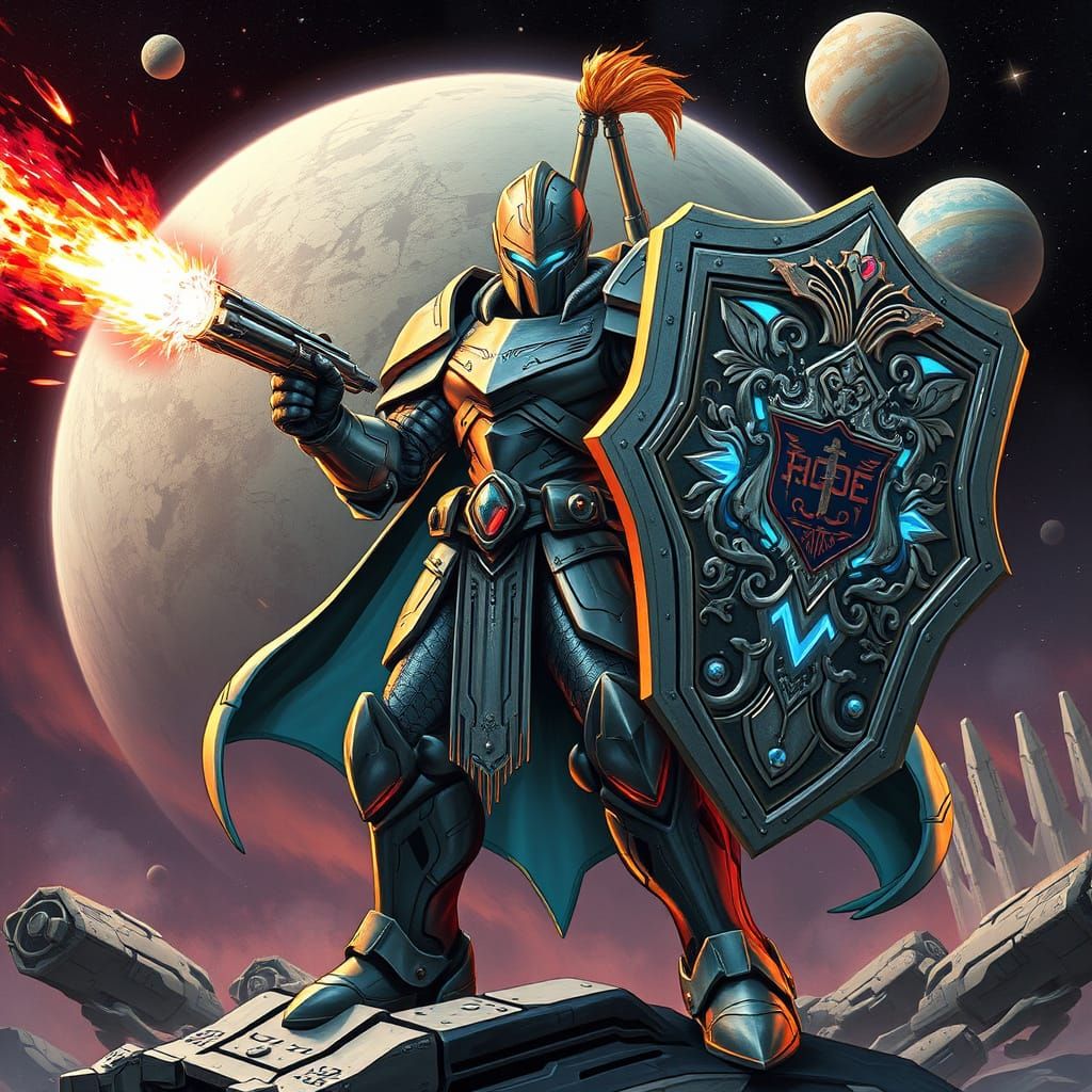 Cyberpunk Space Knight Fights with Fierce Plasma Cannon