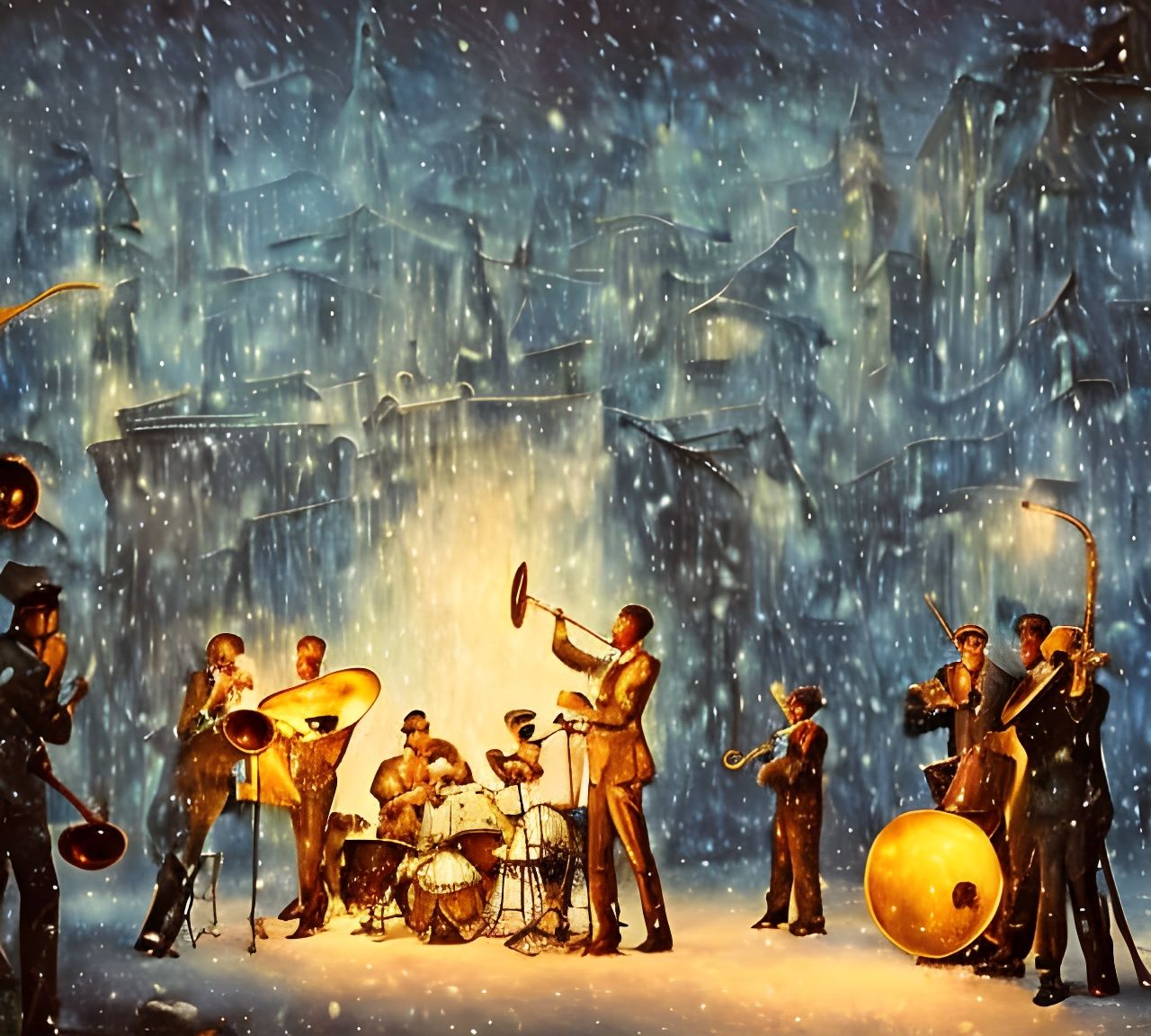 Jazz Band's Snowy Concert: Fantasy Art