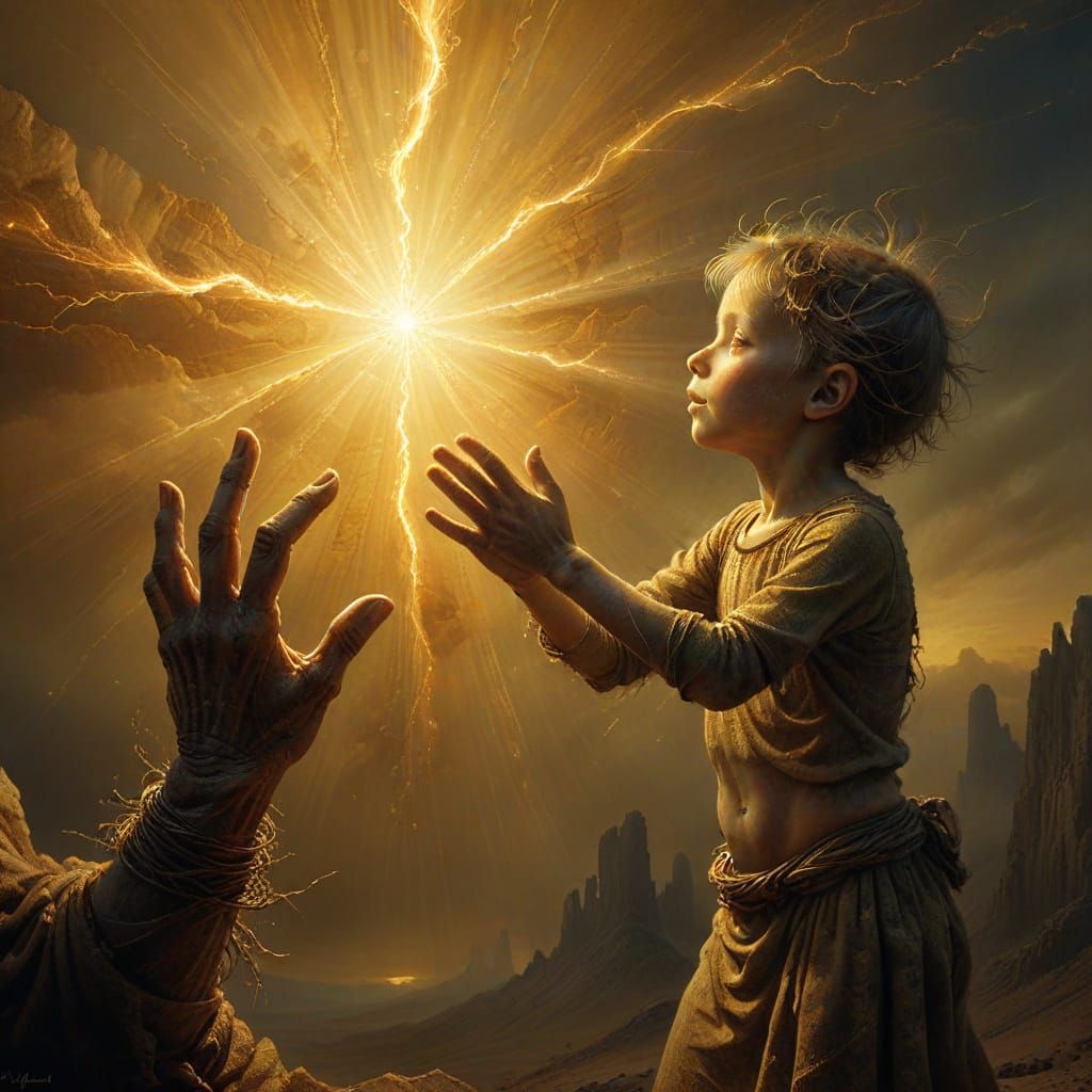 Surreal Digital Painting of Child Transforming into Light