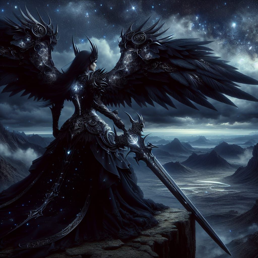 Gothic Fantasy Warrior Amidst Starry Skies