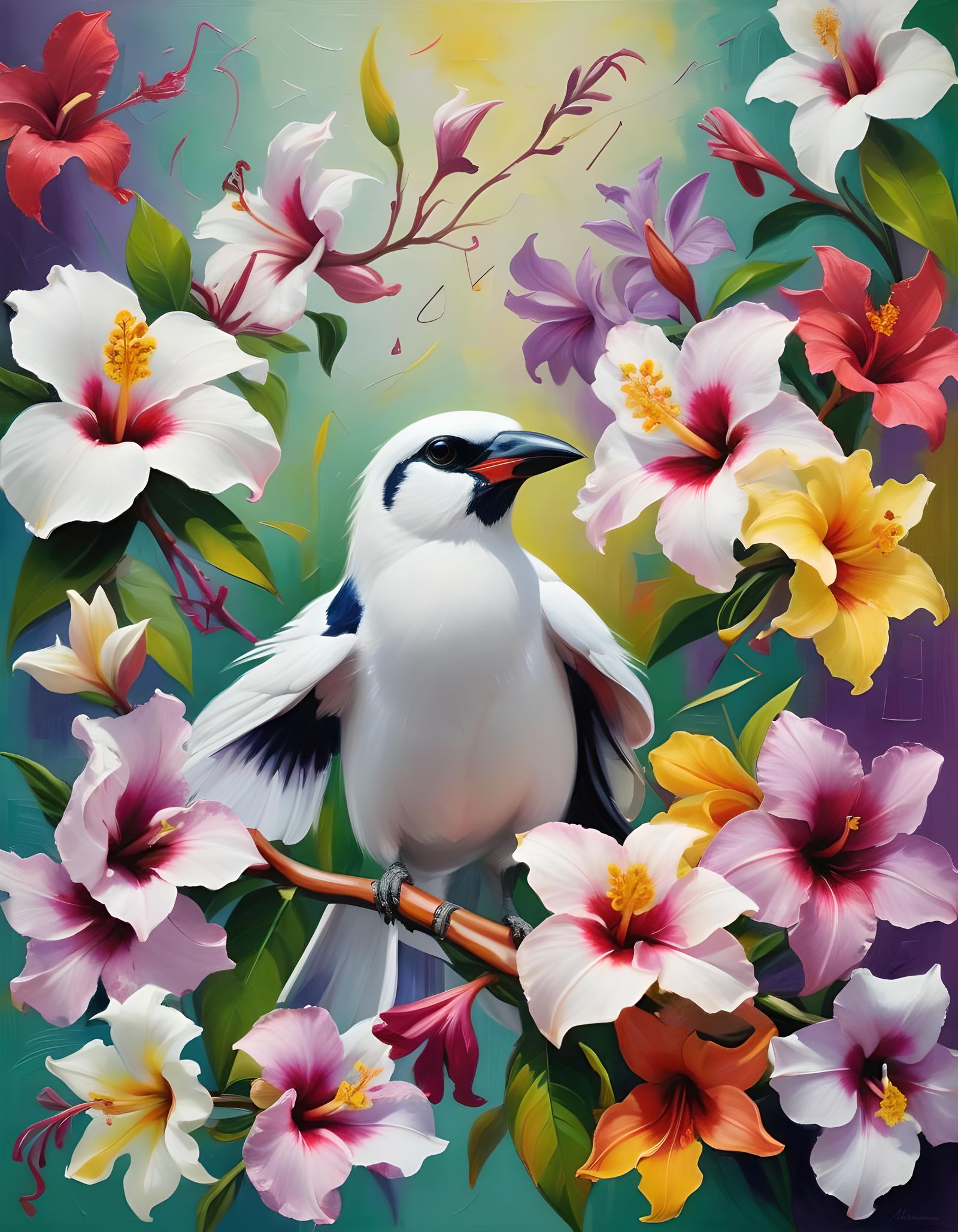 Bali Starling Song in Impasto Oil Painting