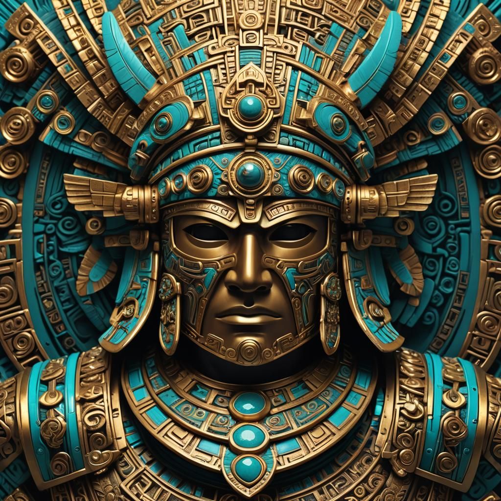 Detailed Aztec Helmet in Mesoamerican Anime Style
