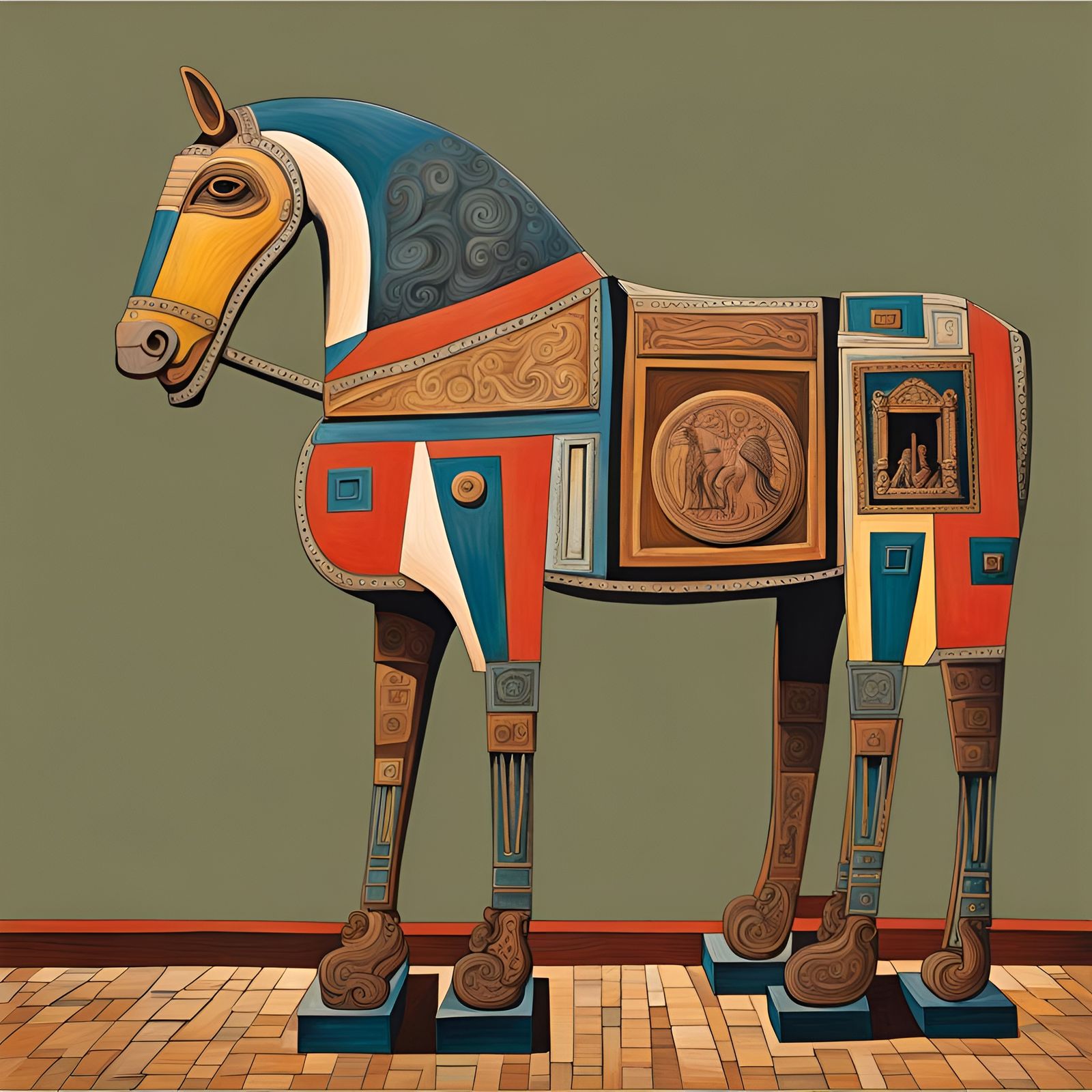 Metaphysical painting of the Trojan Horse