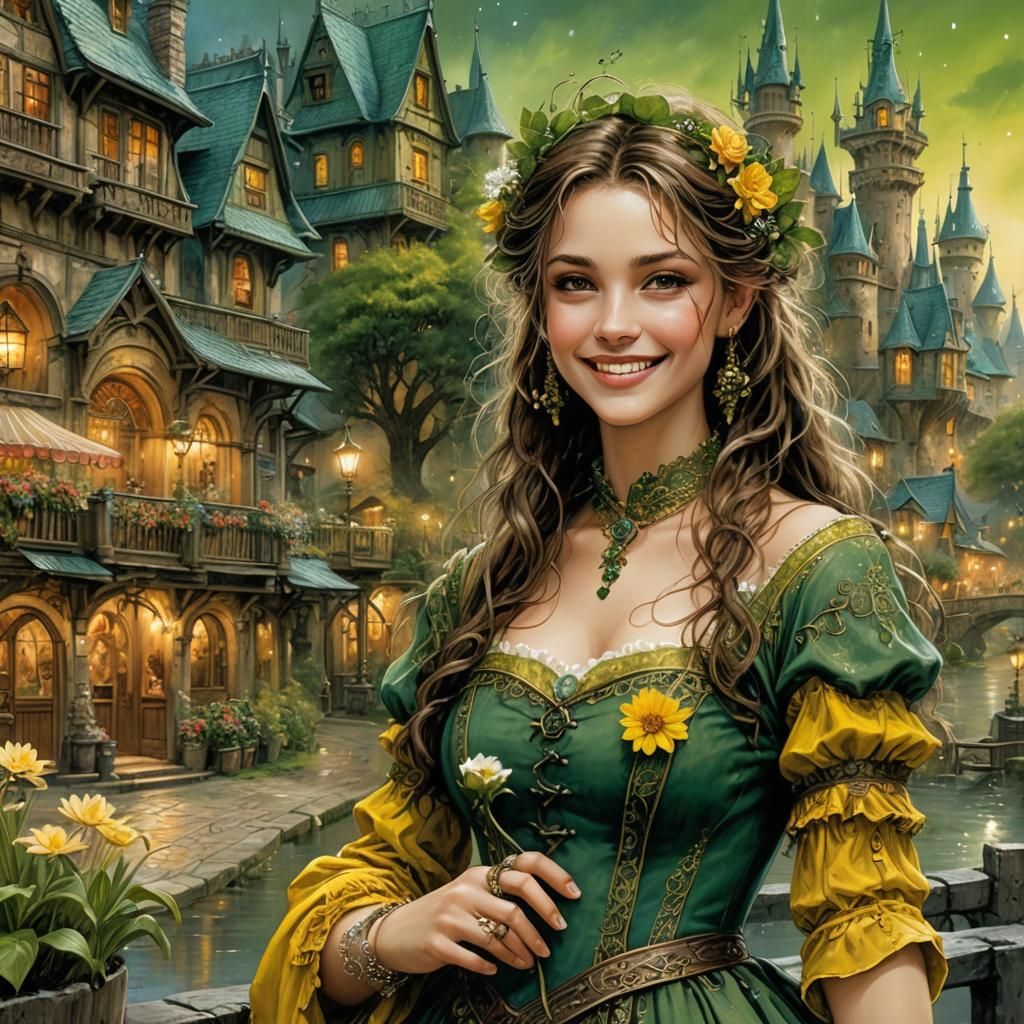 Enchanting Spring Town in Surreal Digital Art