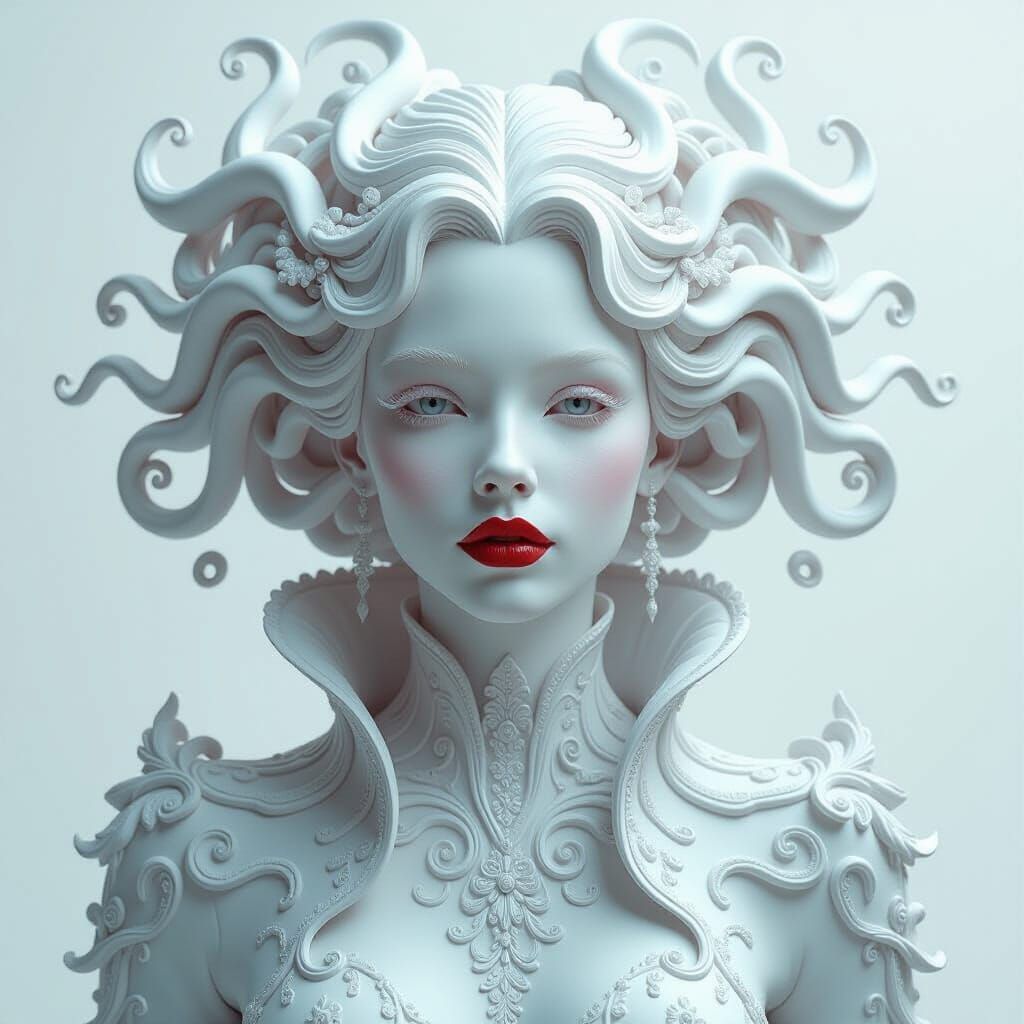 Ethereal Sculpted Figure with Organic Hair Tendrils