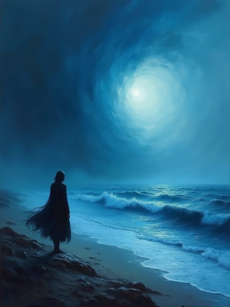 Stormy Seascape with Lone Figure in Romantic Style