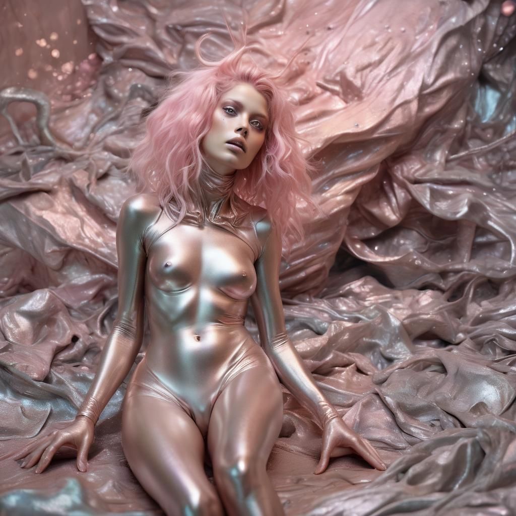 Surreal Metallic Alien Woman in Mercury Pool