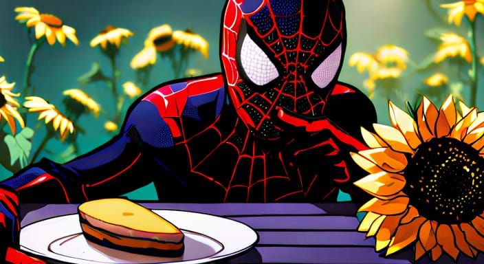 Miles Morales Among Sunflowers: A Playful Scene