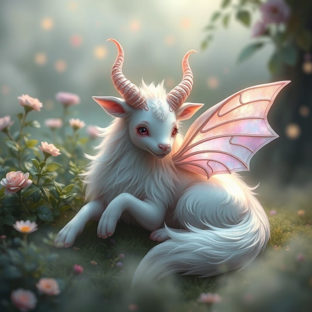 Ethereal Fantasy Pet in Whimsical Garden Scene