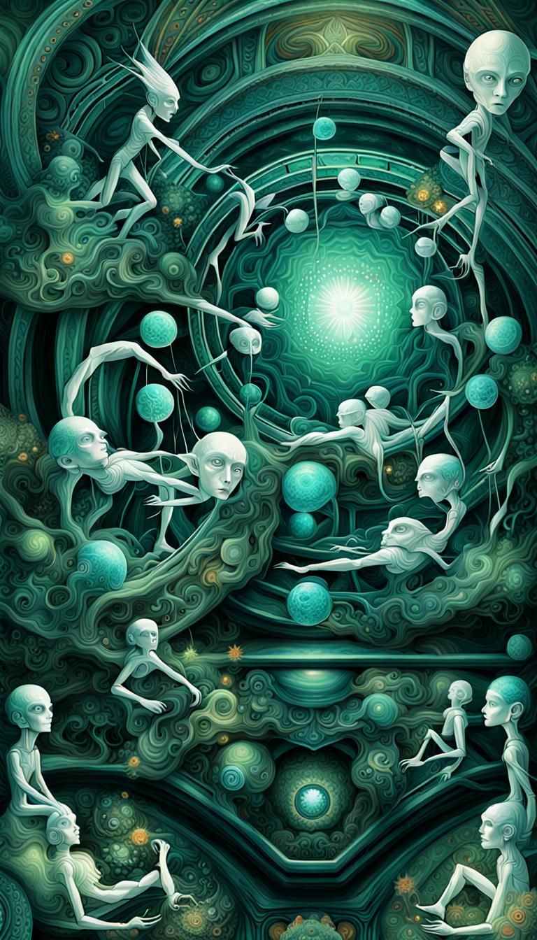 two white elves with titanium robots heads on astral project...