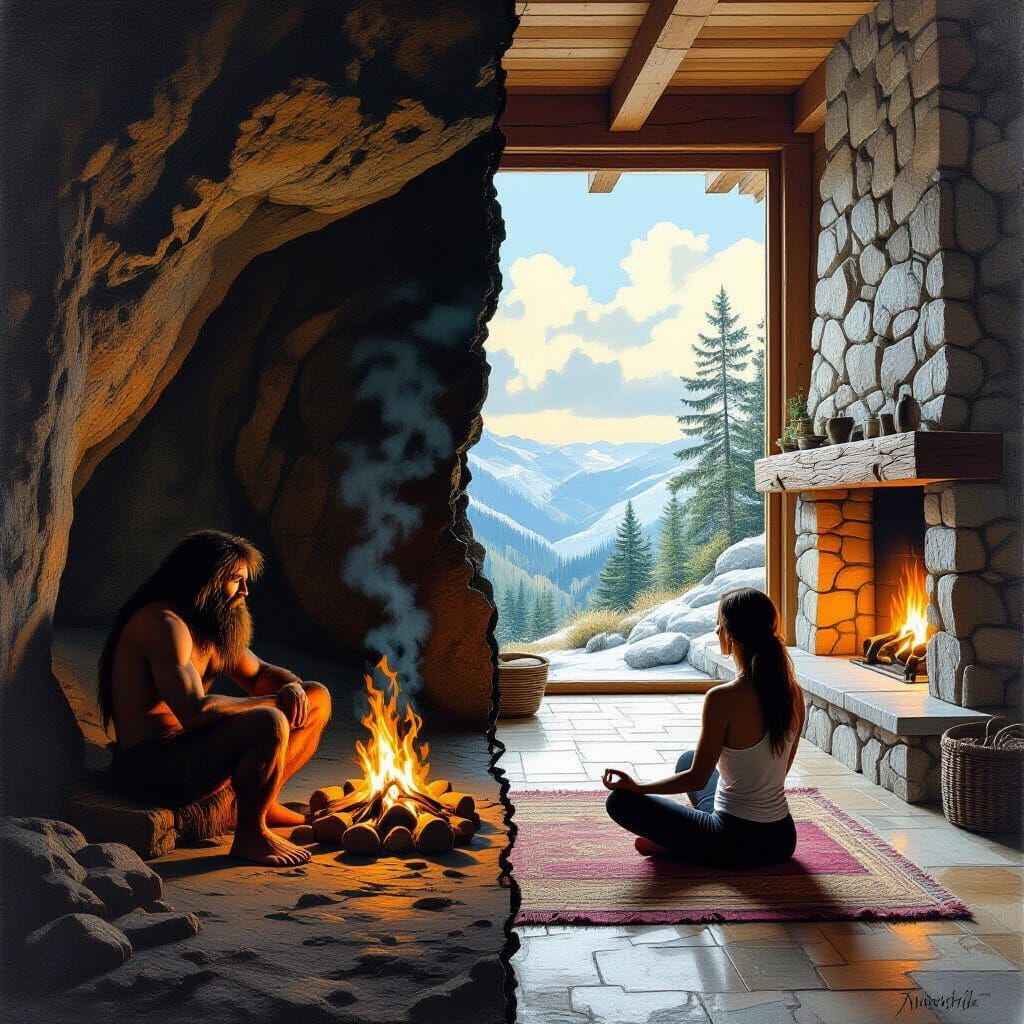 Caveman to Modern Home: A Surreal Journey