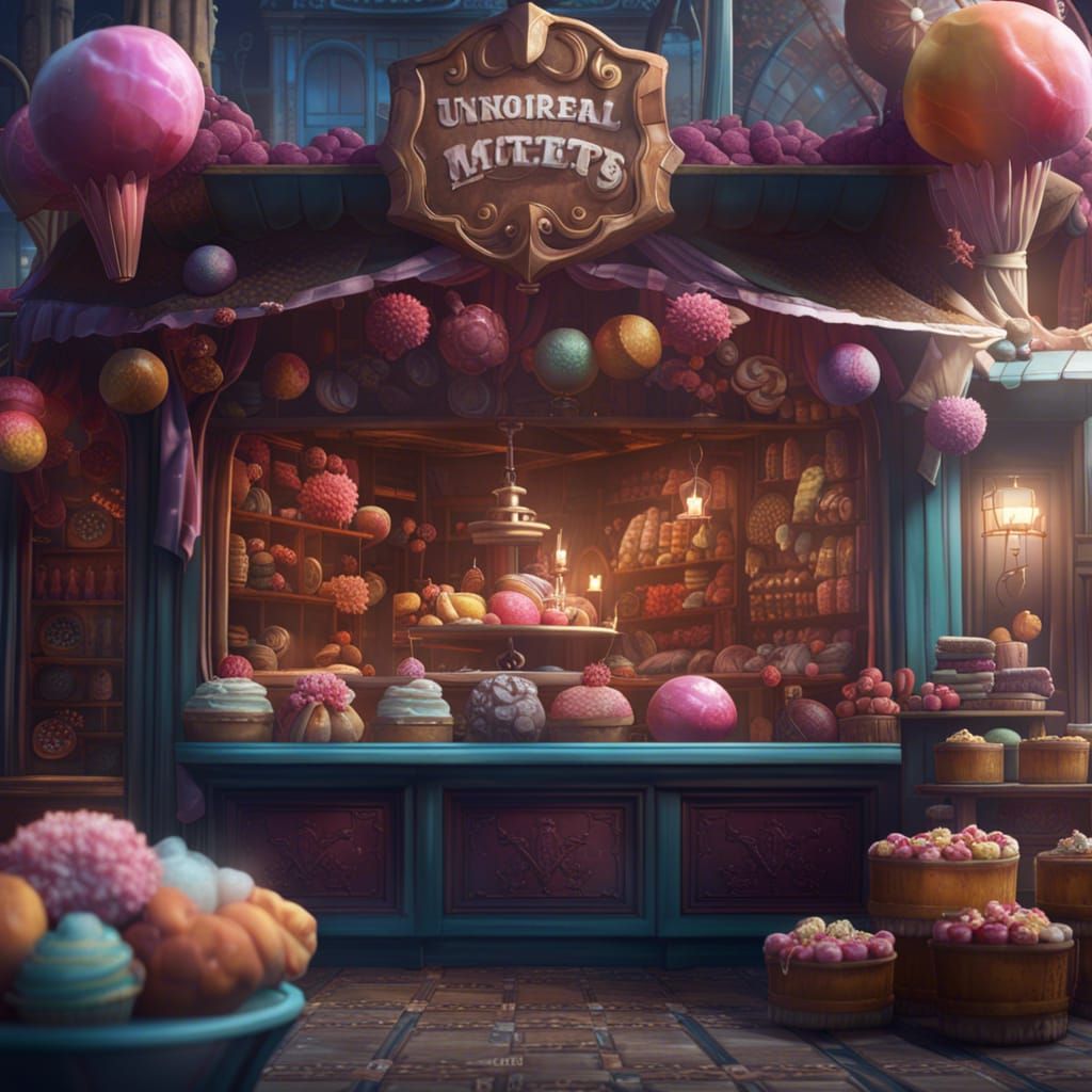 Fantastical Sweets Shop in Detailed Matte Painting