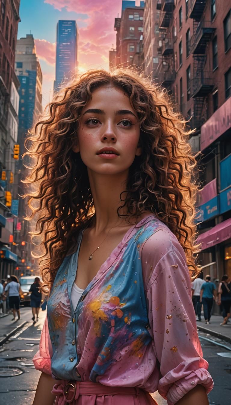 Young Woman Walking in New York: Fantasy Concept Art