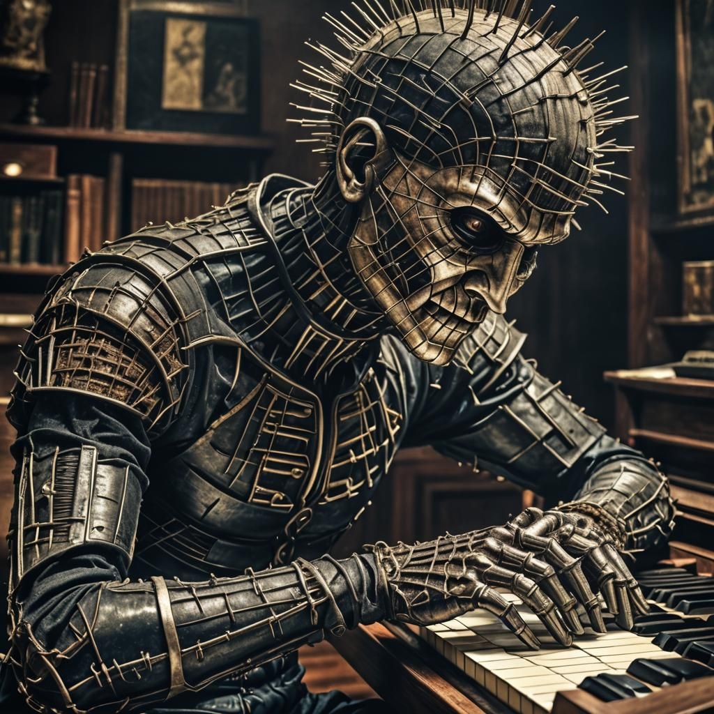 Hellraiser pinehead playing piano.