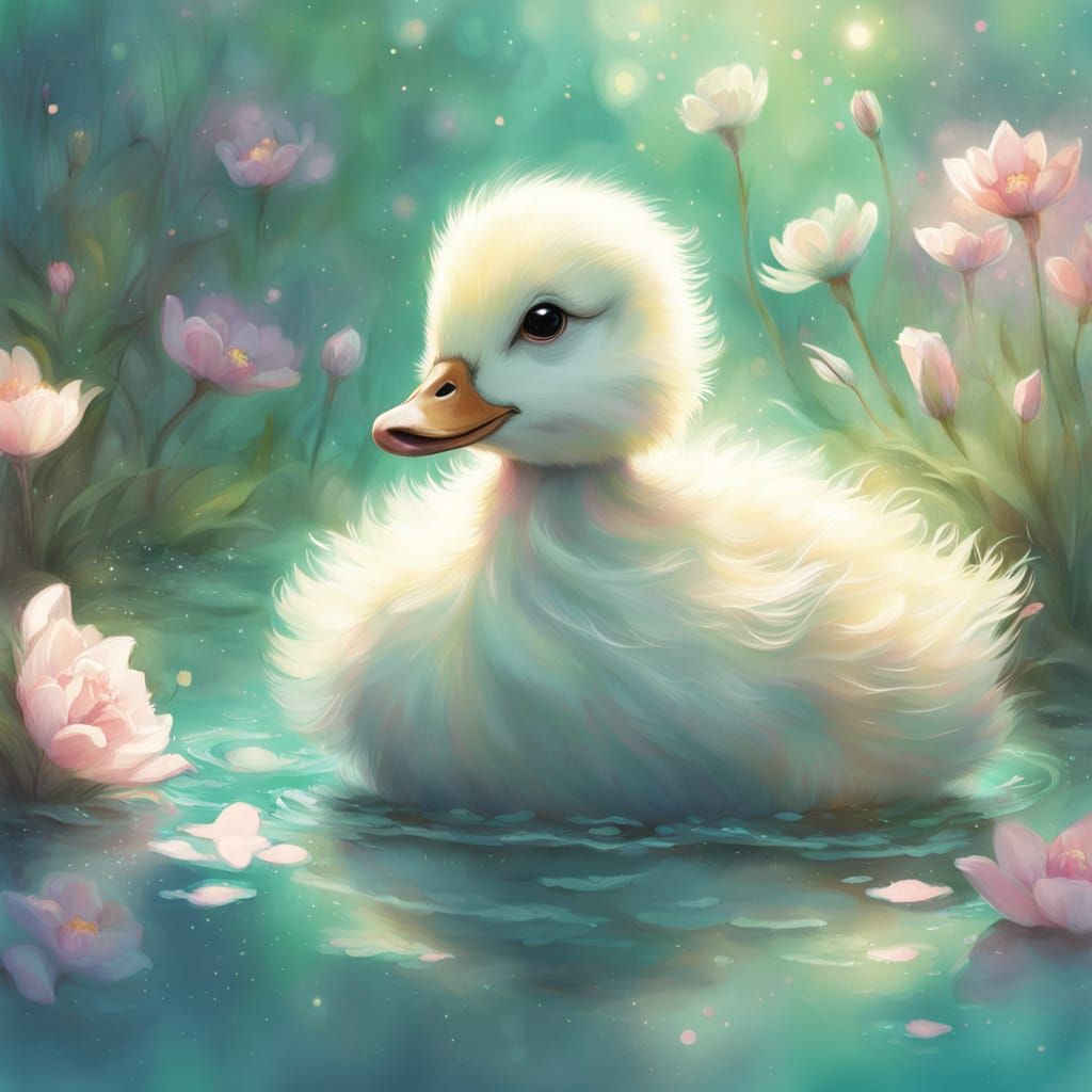 Cute Duckling in Lace Dress: Whimsical Digital Painting