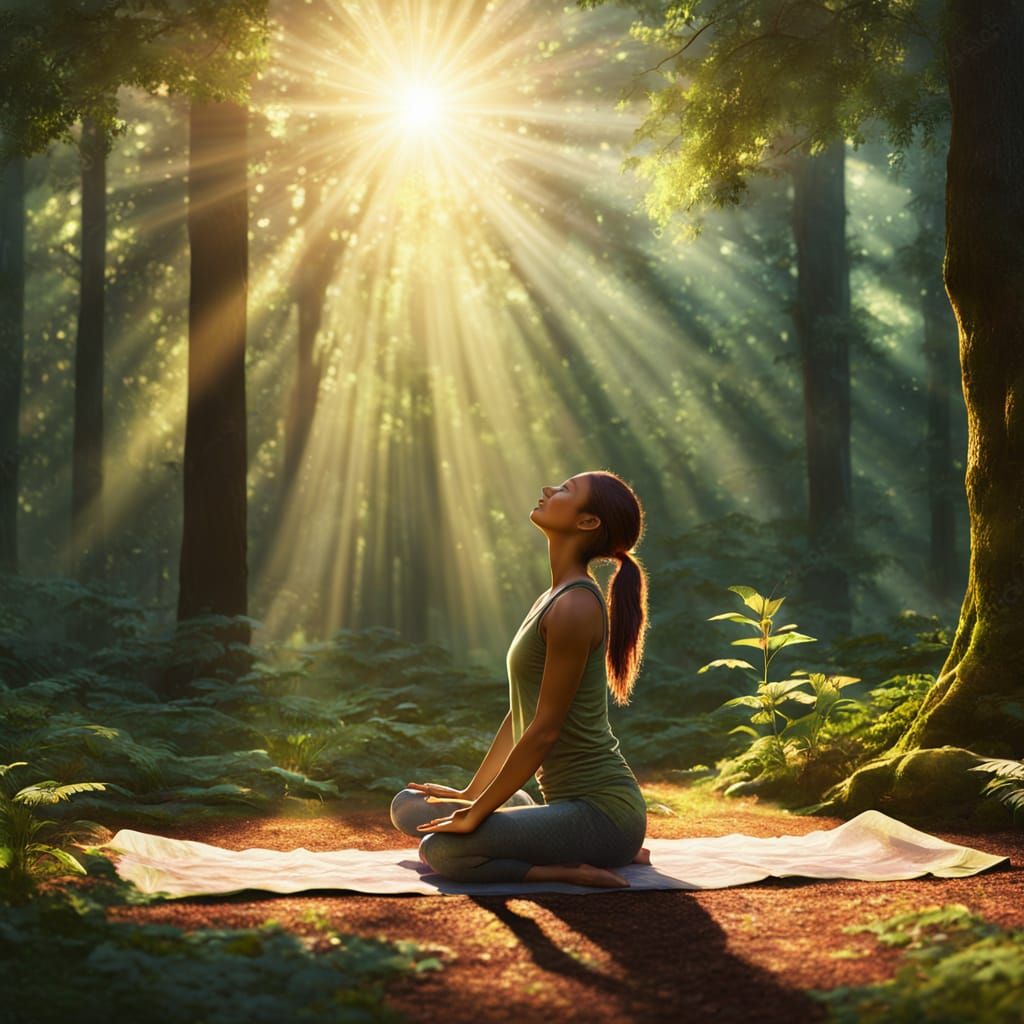 Woman Performing Sun Salutation in Forest Clearing