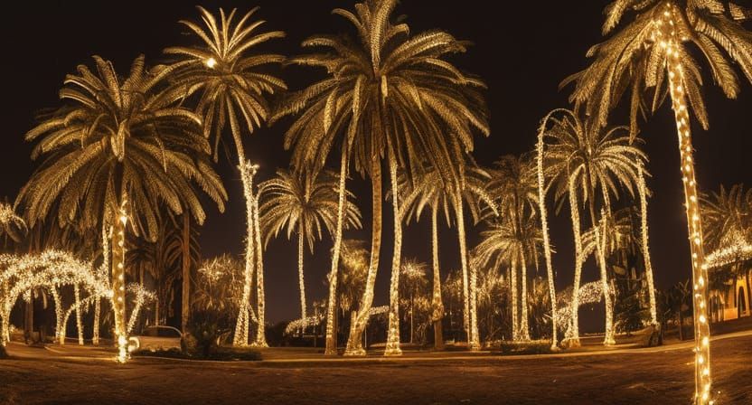Giant Palm Tree Lit with Christmas Lights