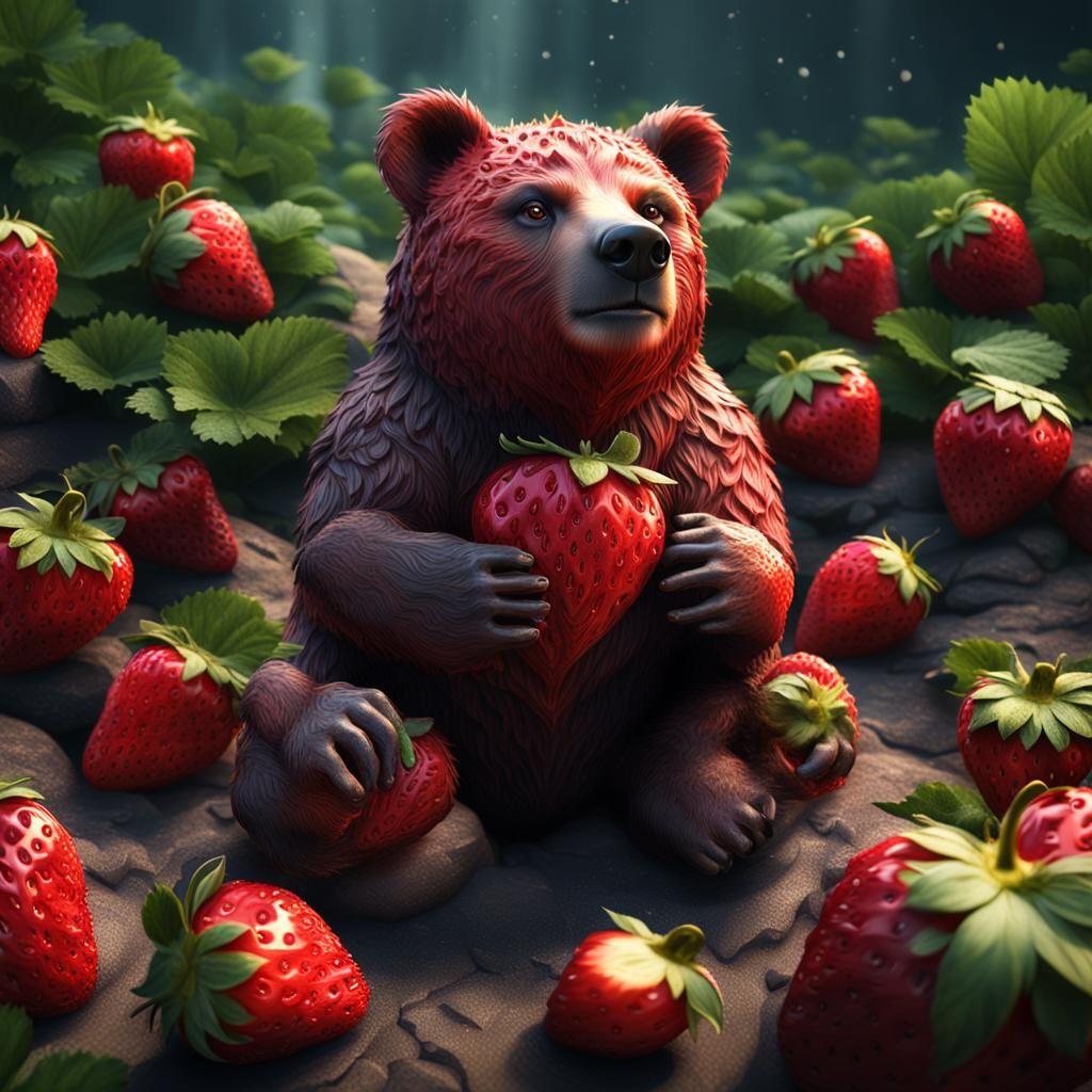 Strawberry Bear: Detailed Matte Painting in 8K
